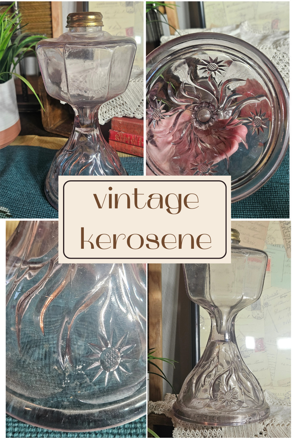Antique Style Pink Glass Kerosene Lamp
