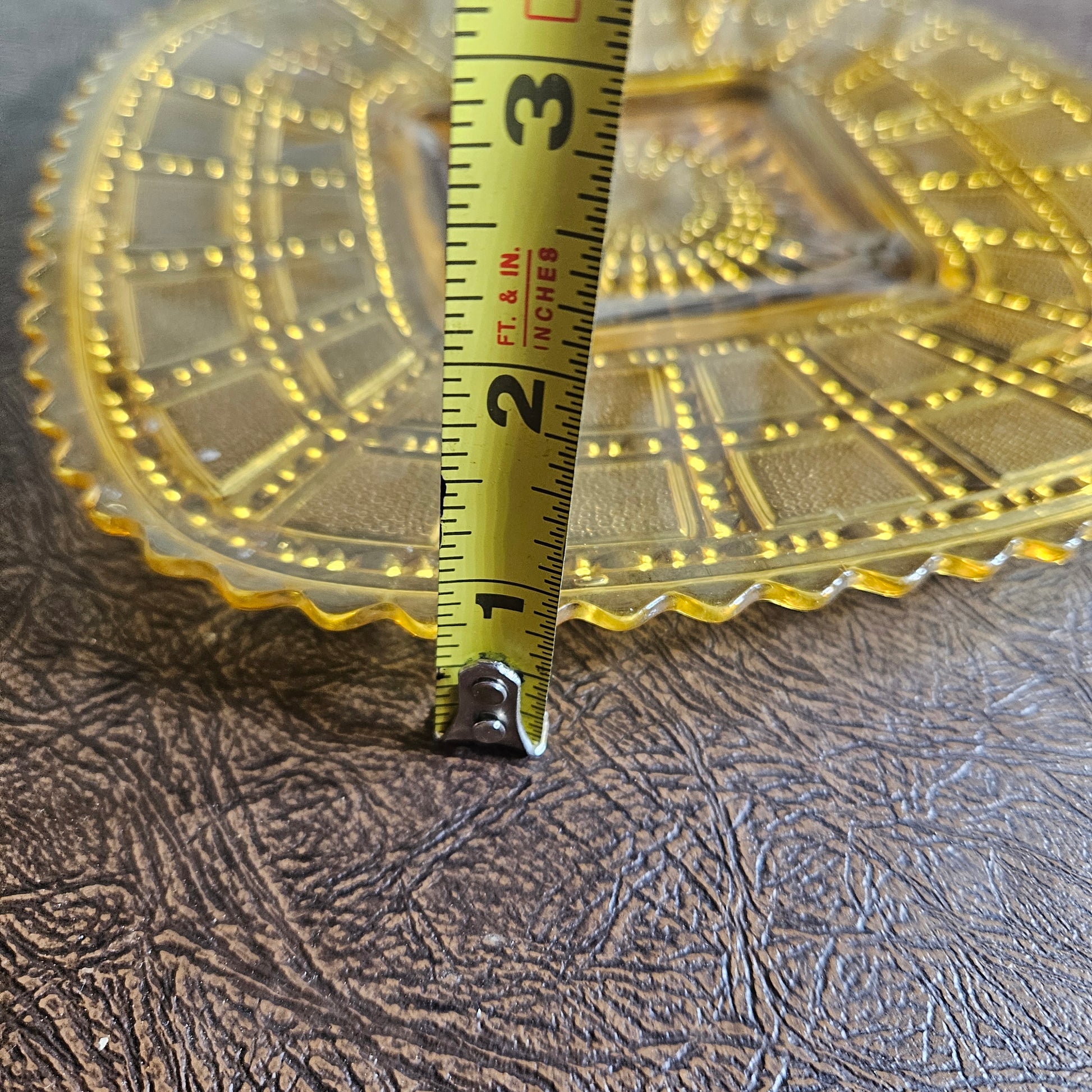 Vintage amber pressed glass bowl starburst pattern height detail