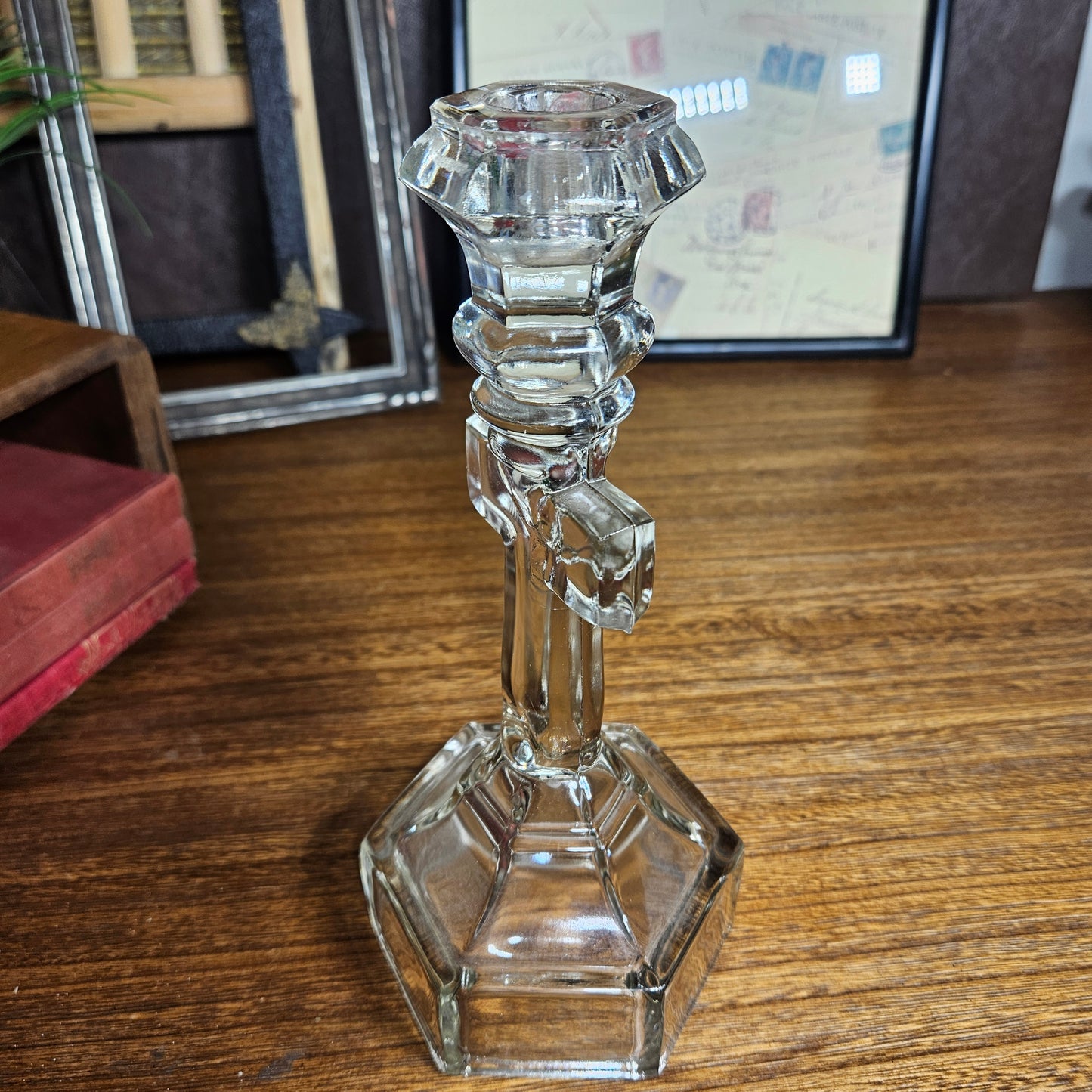 antique glass candle holder cross shape