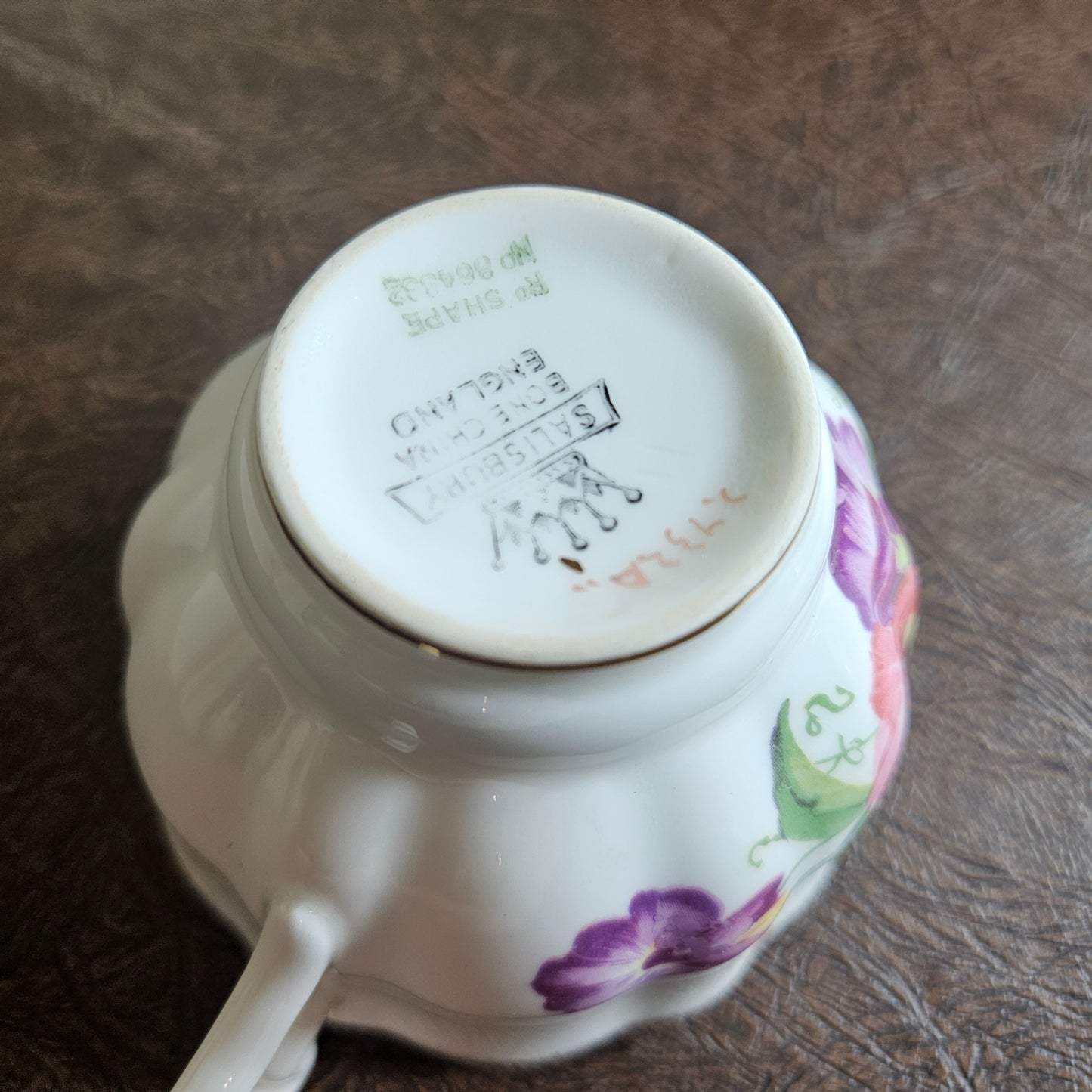 Foley bone china floral teacup with gold trim back stamp