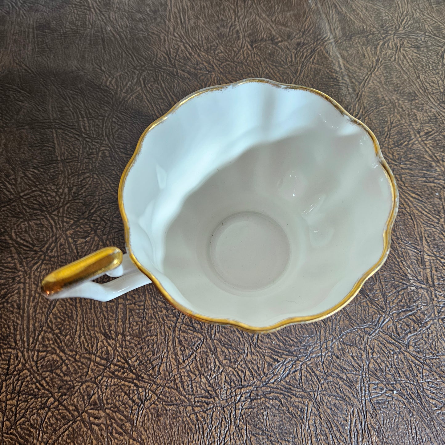 Foley bone china floral teacup with gold trim top view