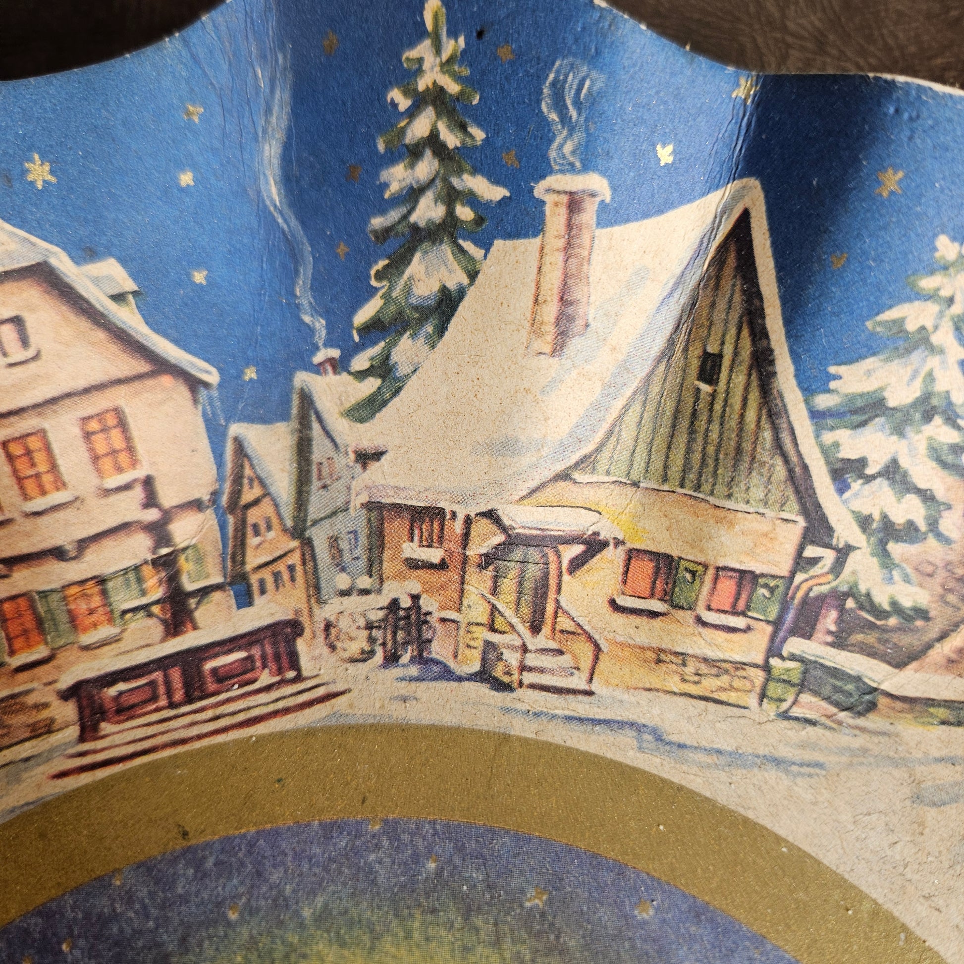 Vintage German Christmas tray with Santa in center scene