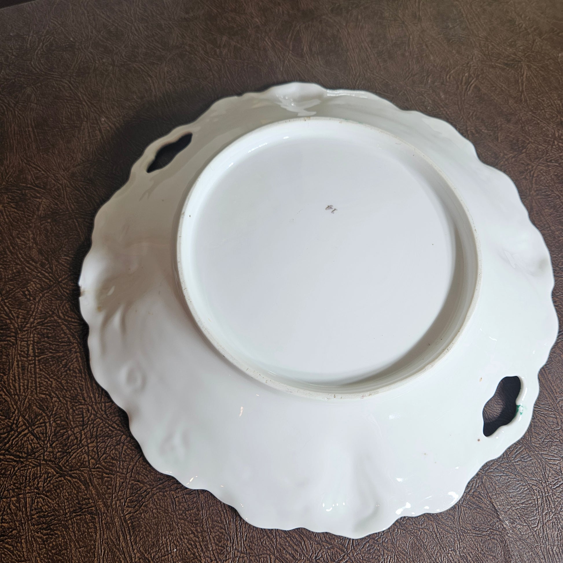 Vintage porcelain serving bowl green rim floral roses back stamp