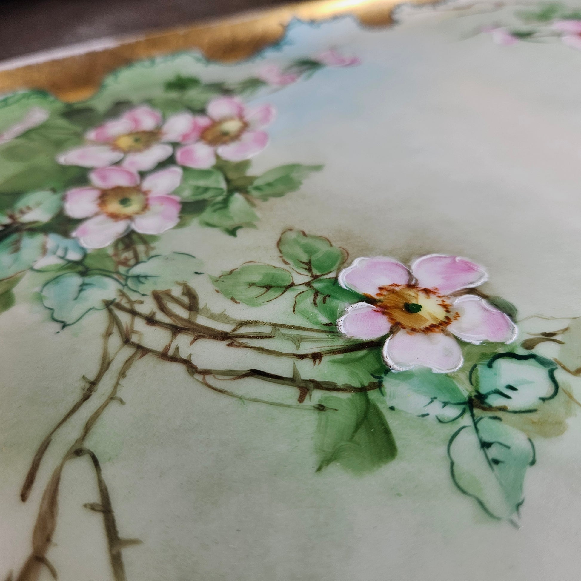 Antique Limoges porcelain tray floral gold trim pattern detail