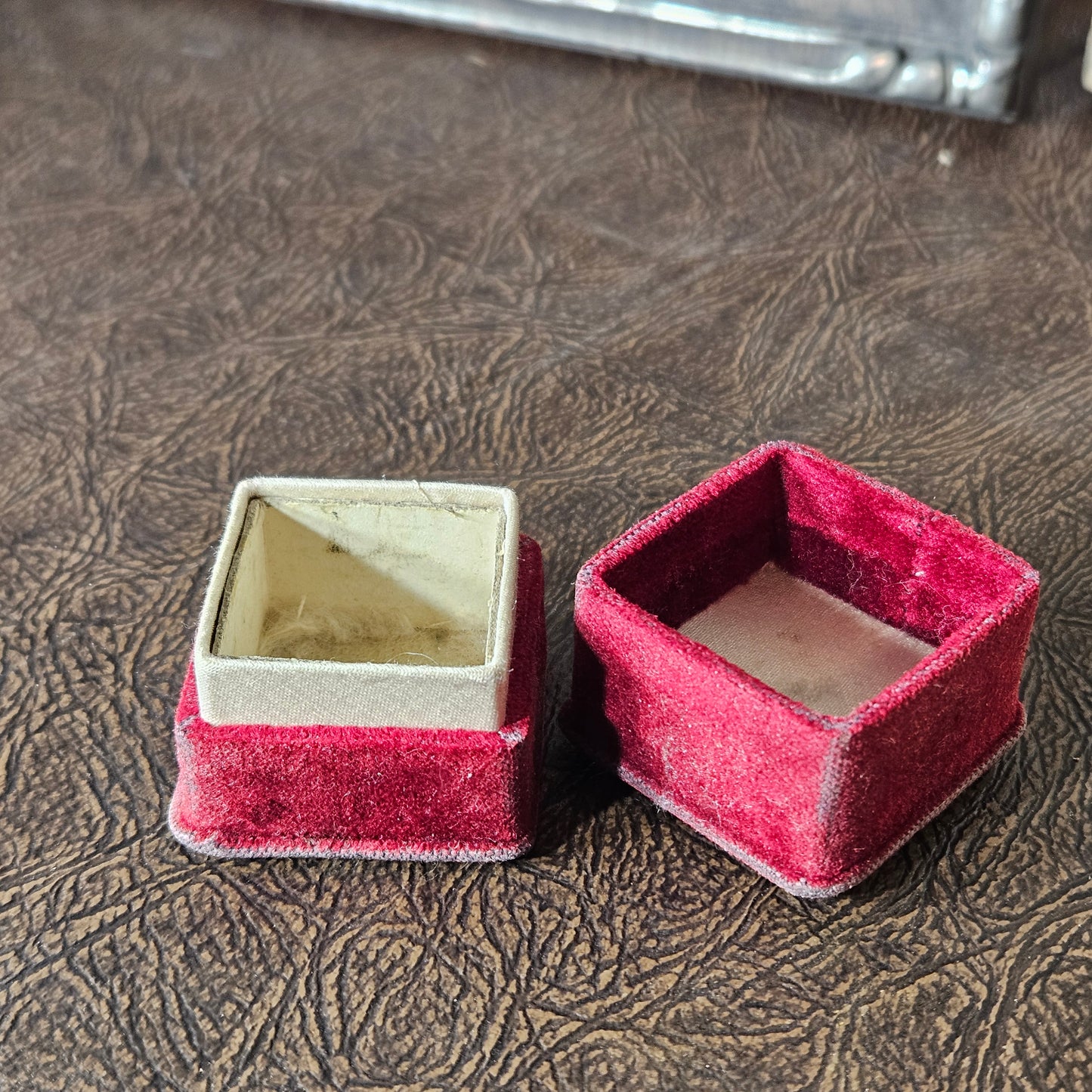 Vintage Ruby Velvet Small Jewelry Box Satin Lined
