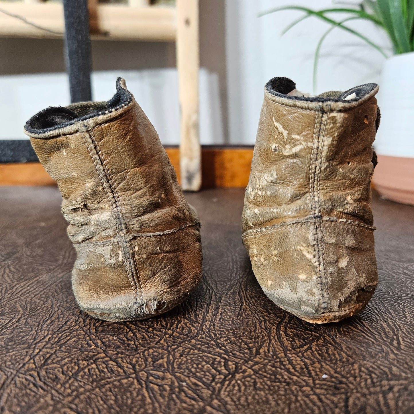 Antique Button Up Baby Shoes Leather Infant Boots