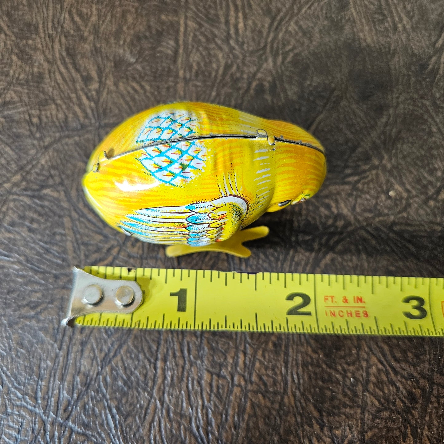 Vintage Tin Wind Up Chick Toy Yellow Mechanical Bird