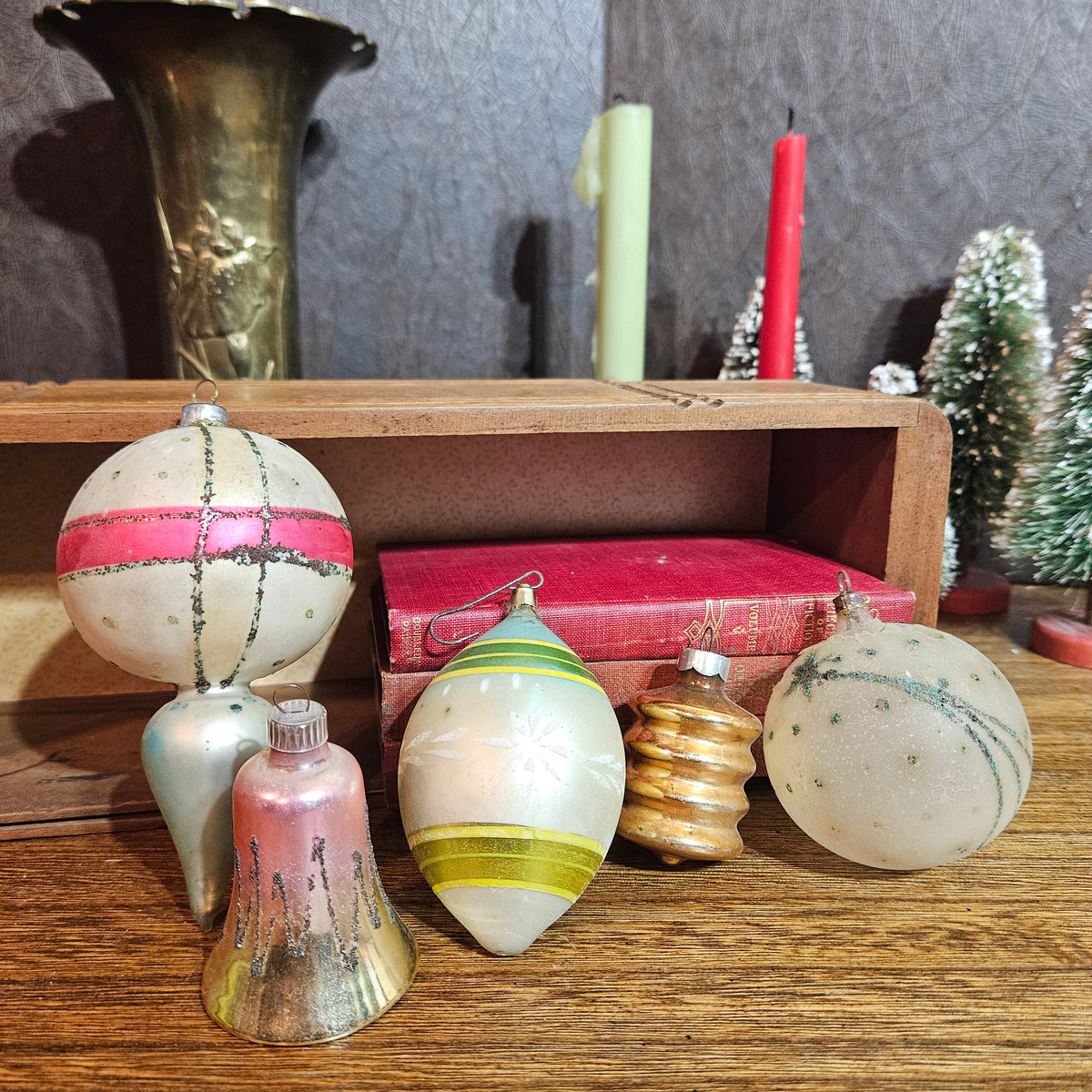 Set of 5 Vintage Blown Glass Christmas Ornaments