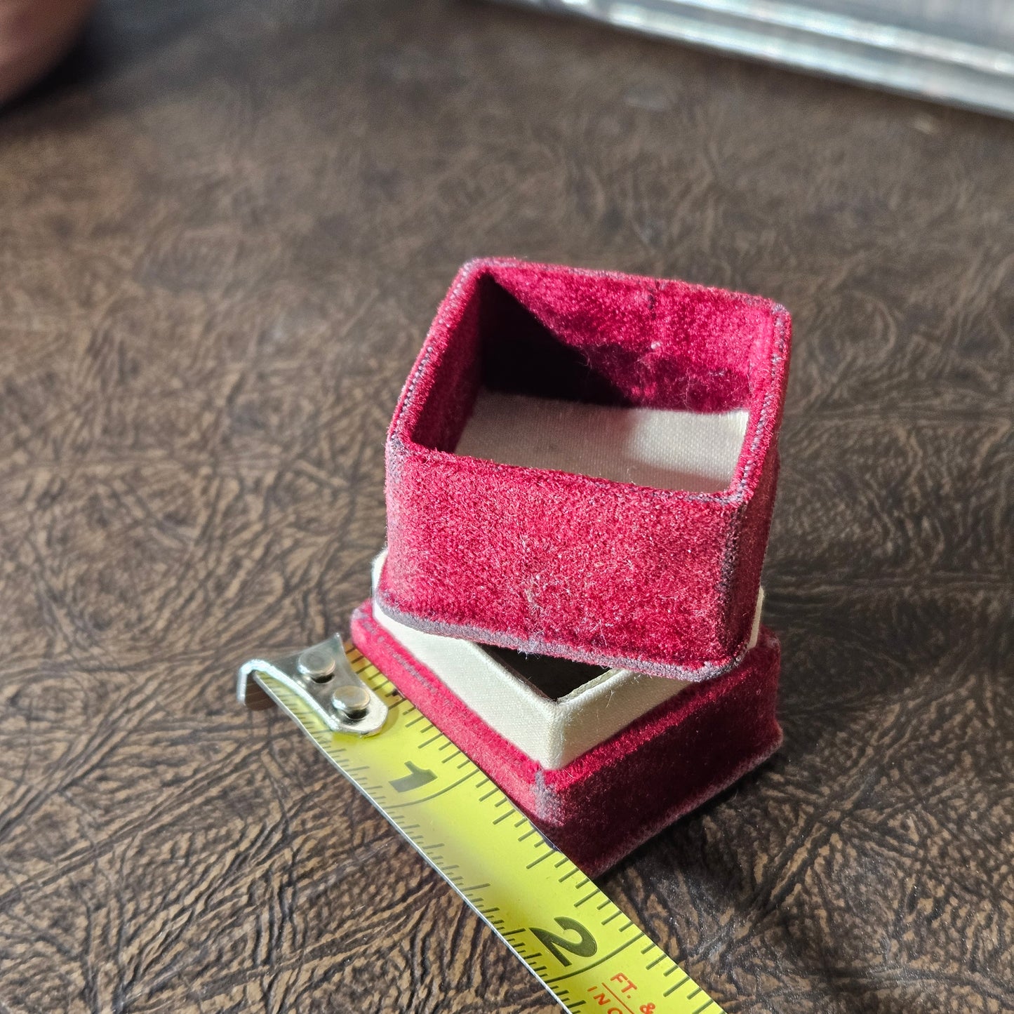 Vintage Ruby Velvet Small Jewelry Box Satin Lined