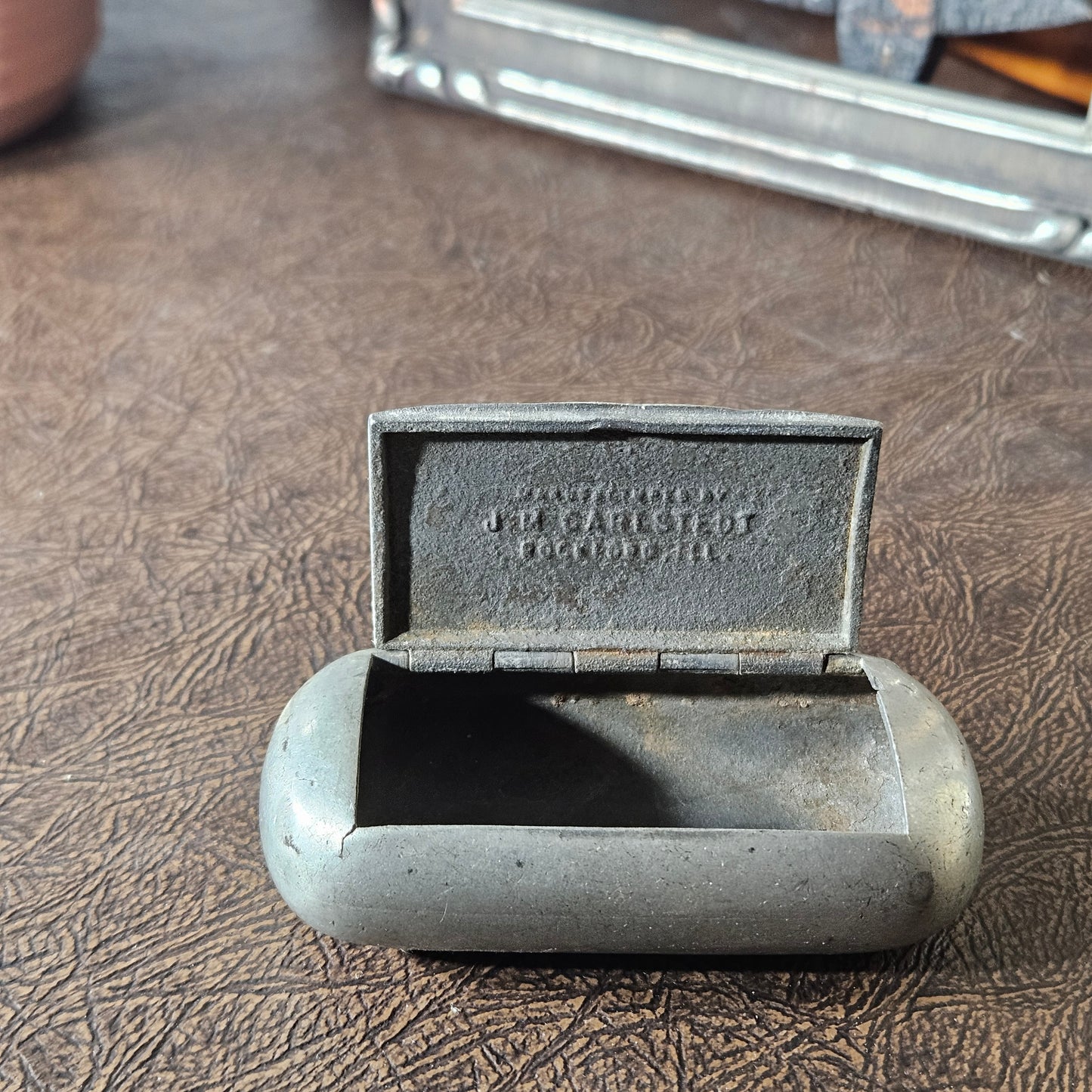 Vintage Gray Metal Jewelry Box J.M. Whitmore Spokane Wash.