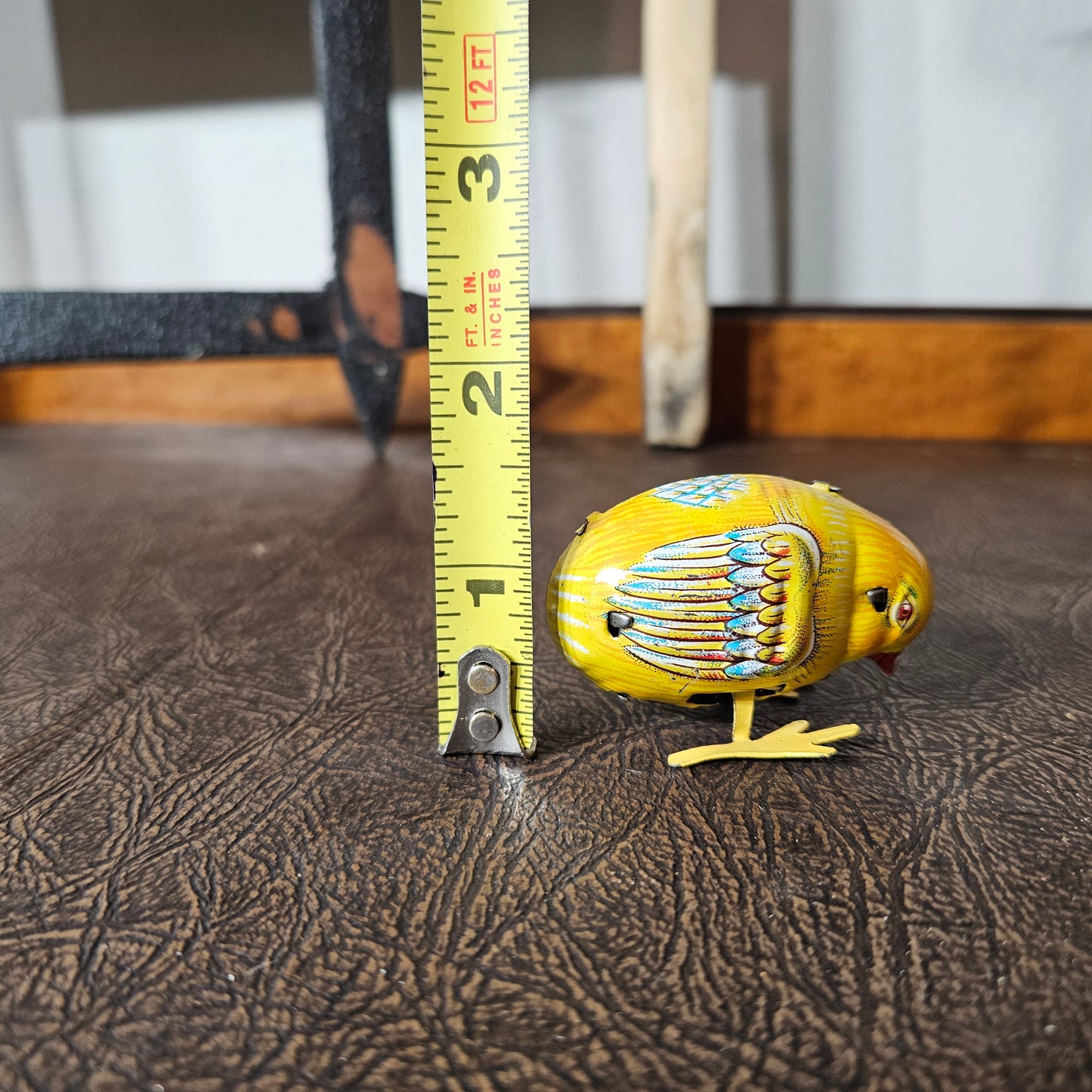 Vintage Tin Wind Up Chick Toy Yellow Mechanical Bird