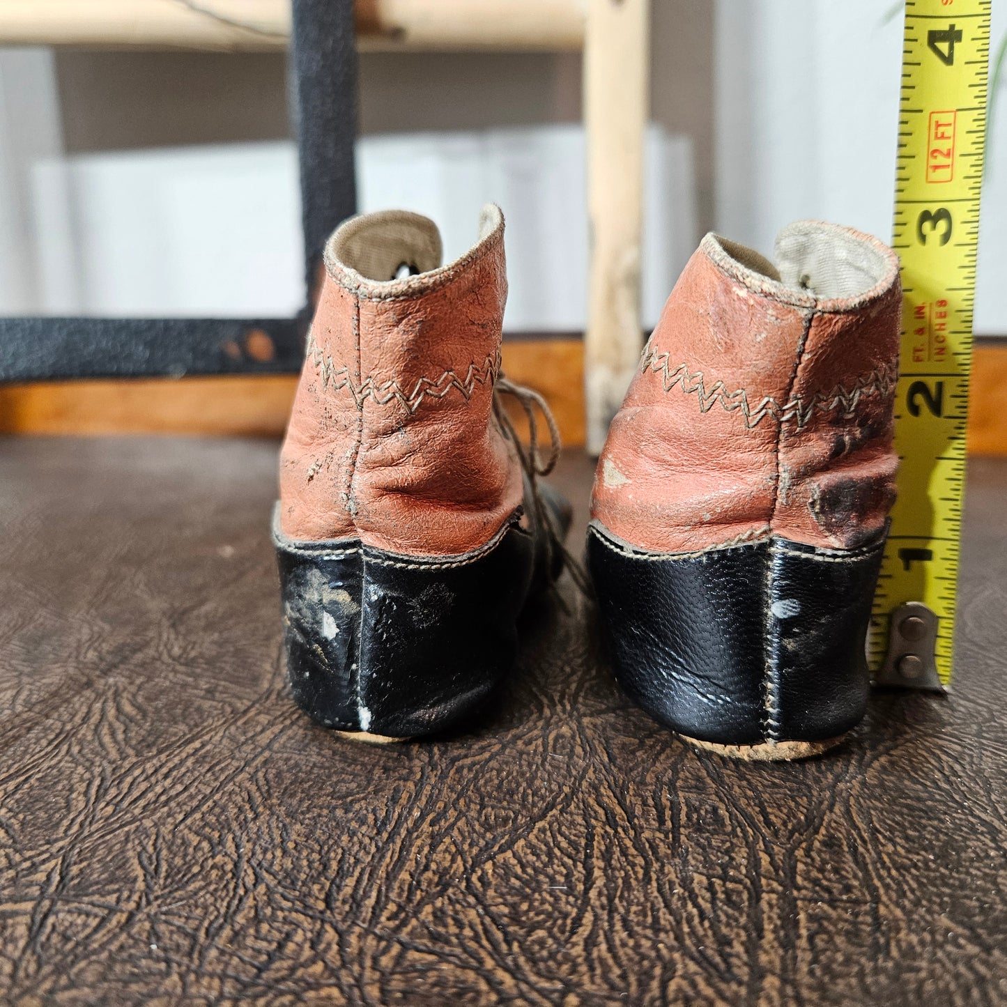 Antique Two Tone Leather Baby Shoes Lace Up Infant Boots