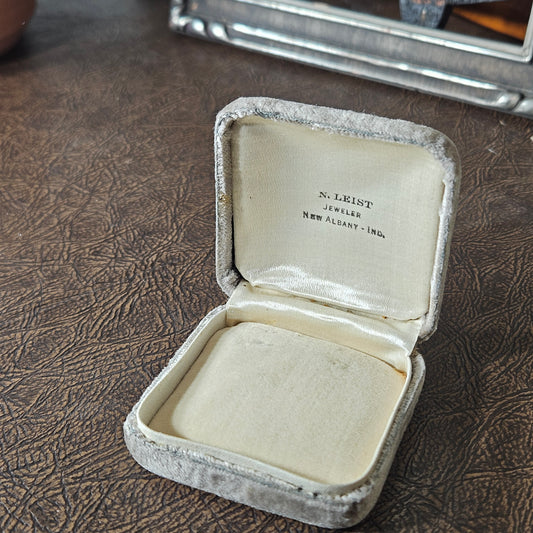 Vintage Silver Gray Velvet Jewelry Box N. Leist New Albany Indiana