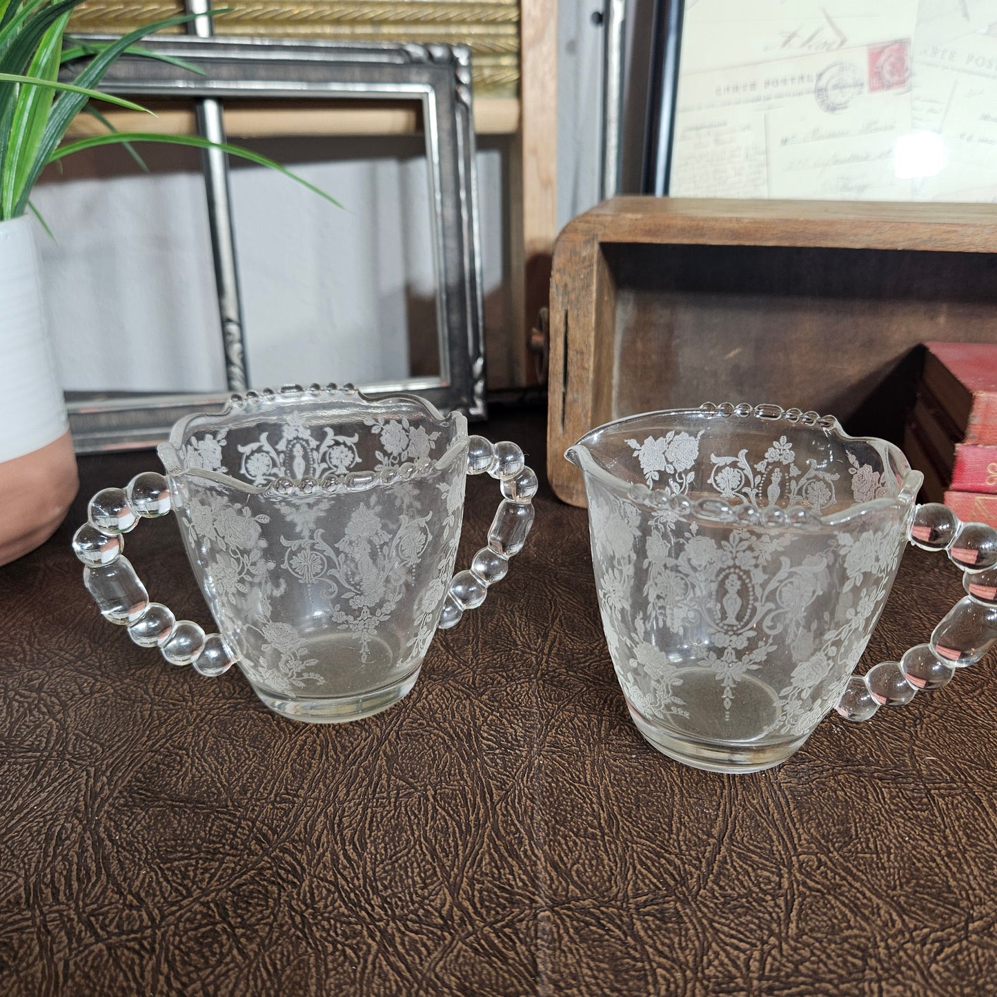 Romantic vintage kitchen glassware set for tabletop display