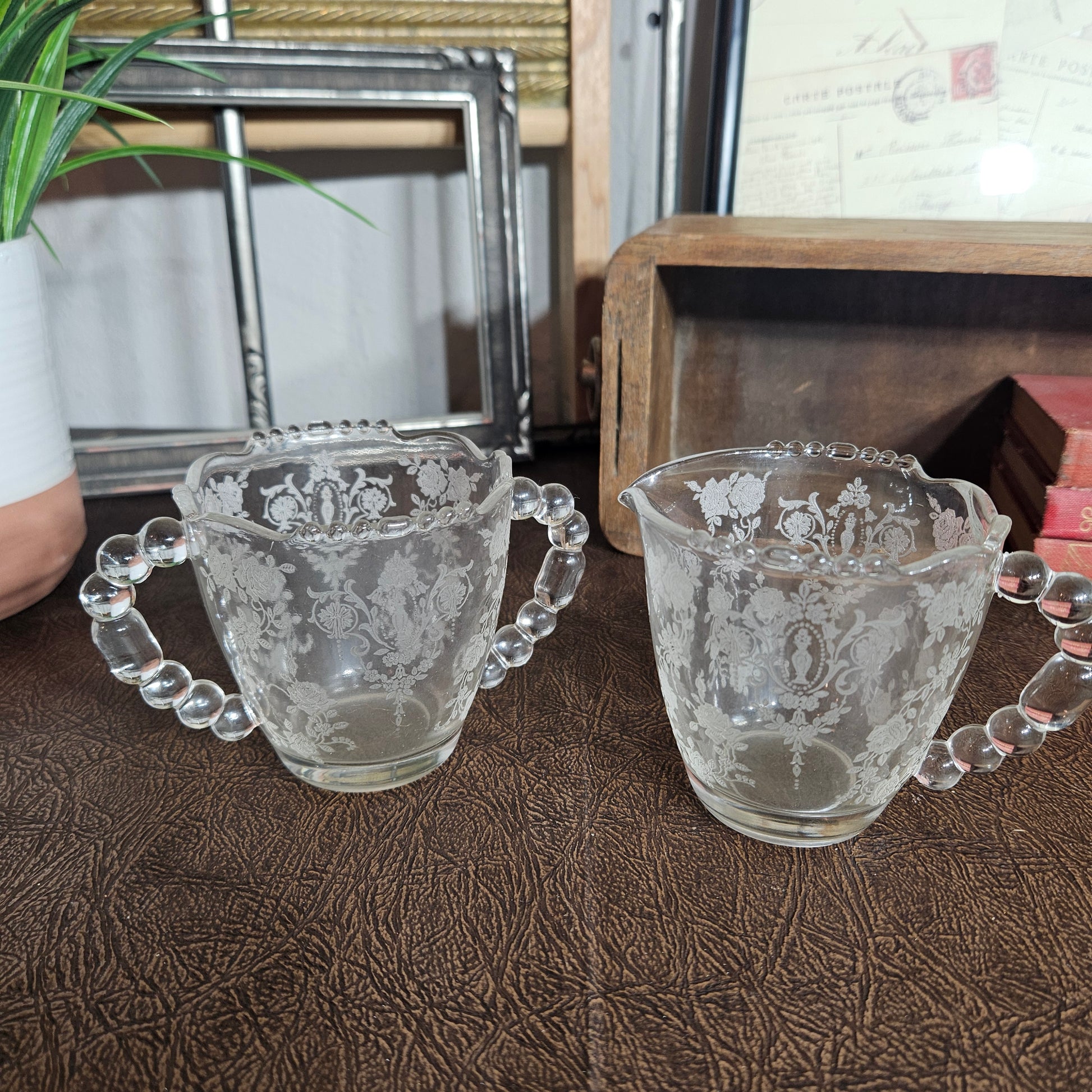 Romantic vintage kitchen glassware set for tabletop display