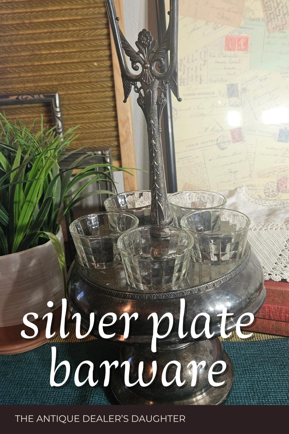Rogers Bros Silver Plate Barware Set with Glasses