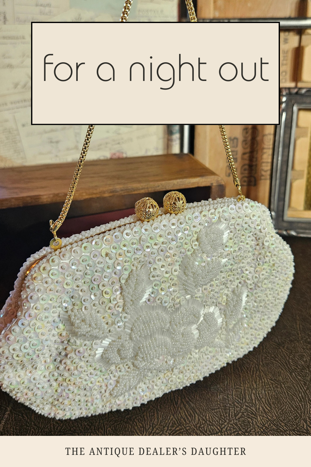 Vintage Beaded Evening Clutch Floral White Purse