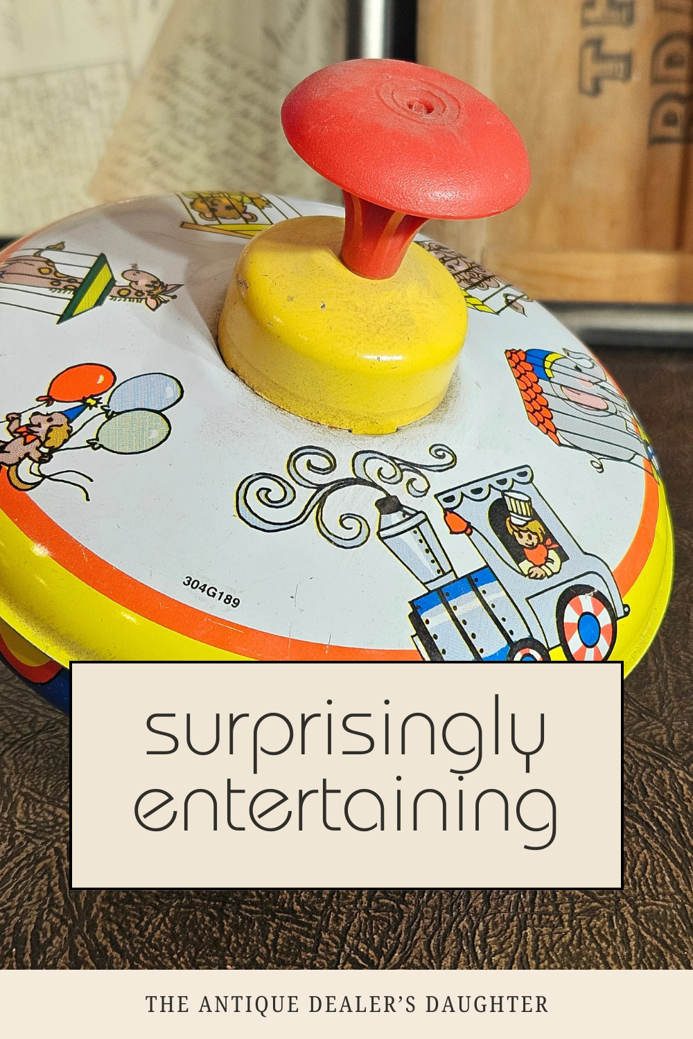Vintage Ohio Art Tin Spinning Top Train Circus Graphics