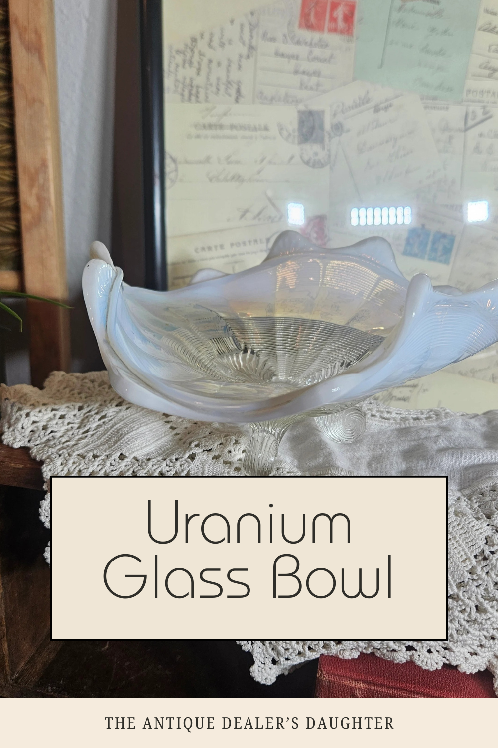Uranium Glass Footed Bowl Vintage Glow