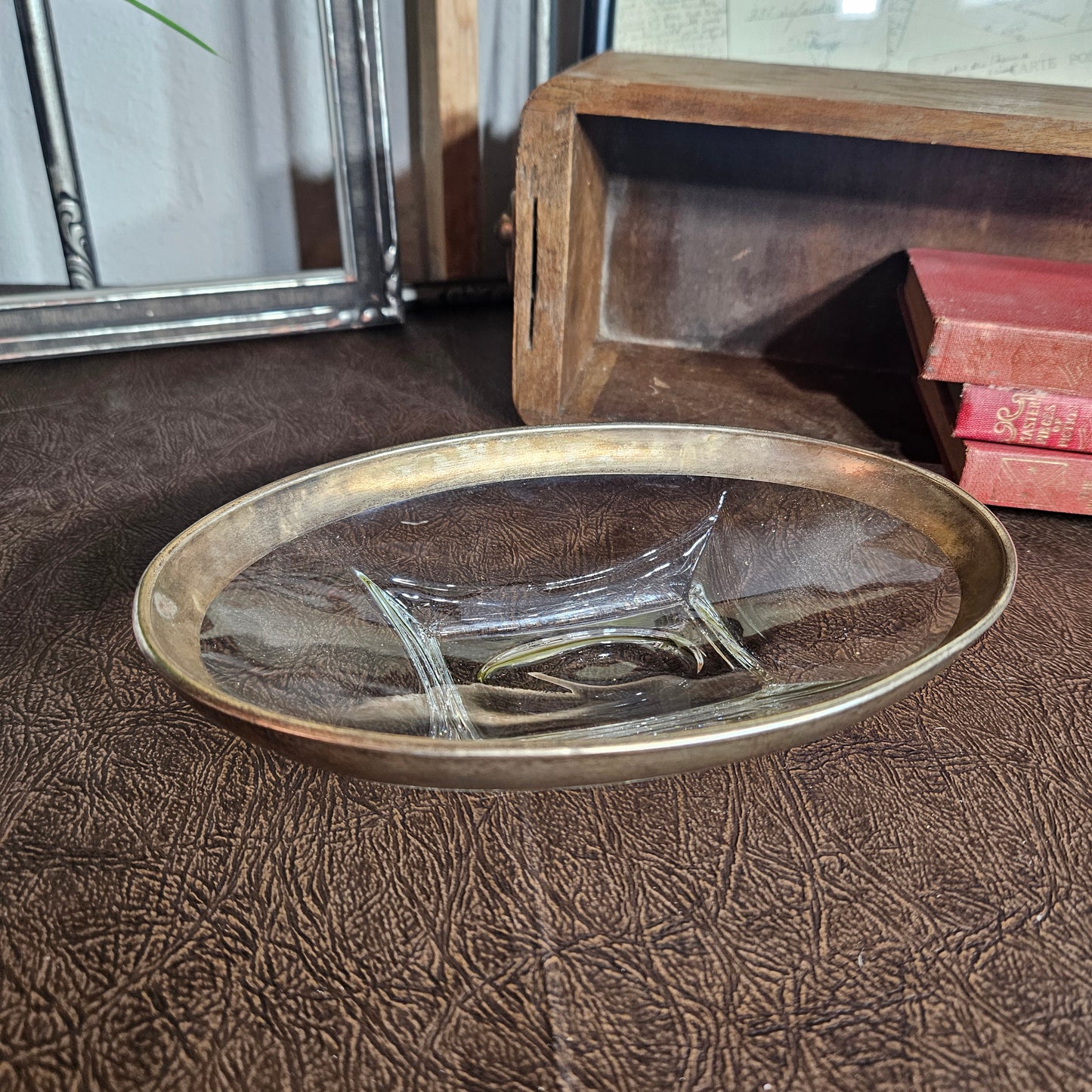 Vintage glass candy dish for tabletop or shelf display