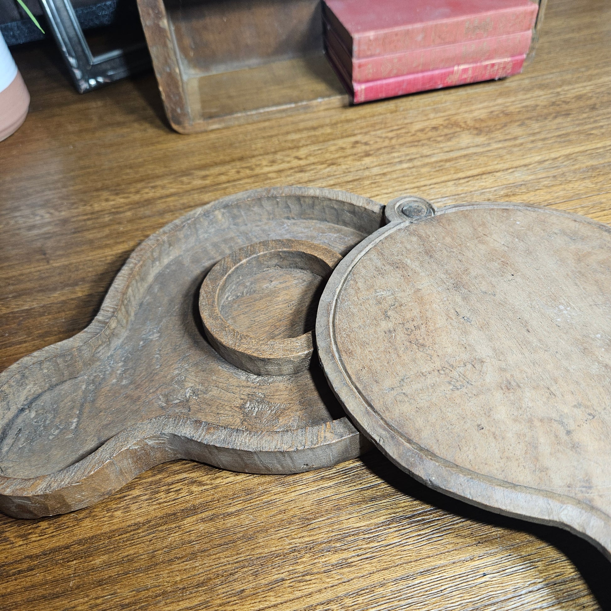 vintage wooden swivel cheese board open
